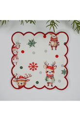 Şirin Geyik ve Kar Taneleri Desenli Nakış Kenar Kokteyl Peçetesi 1 Adet